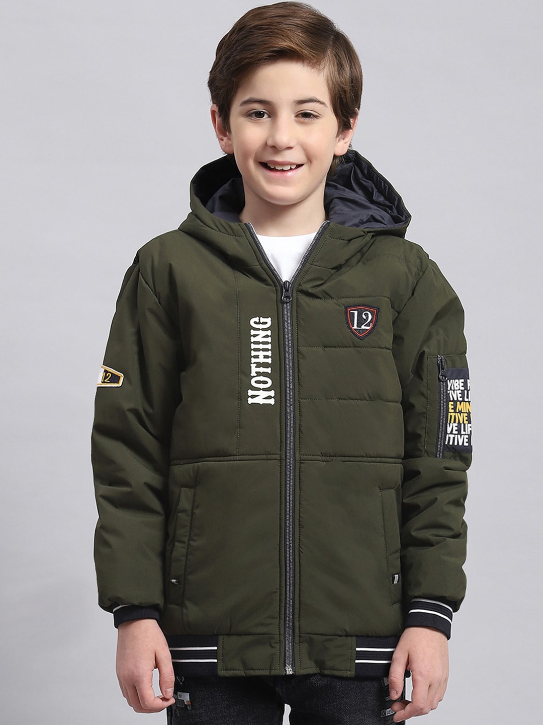 

Monte Carlo Boys Printed Hooded Lightweight Padded Jacket, Olive