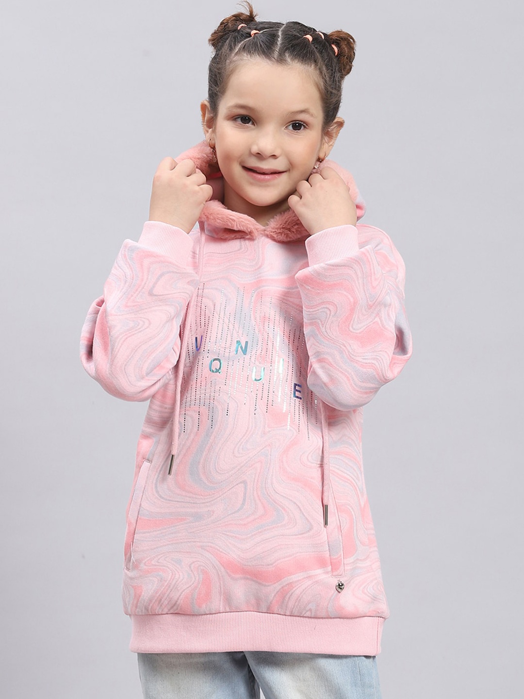 

Monte Carlo Girls Abstract Printed Hooded Sweatshirt, Pink
