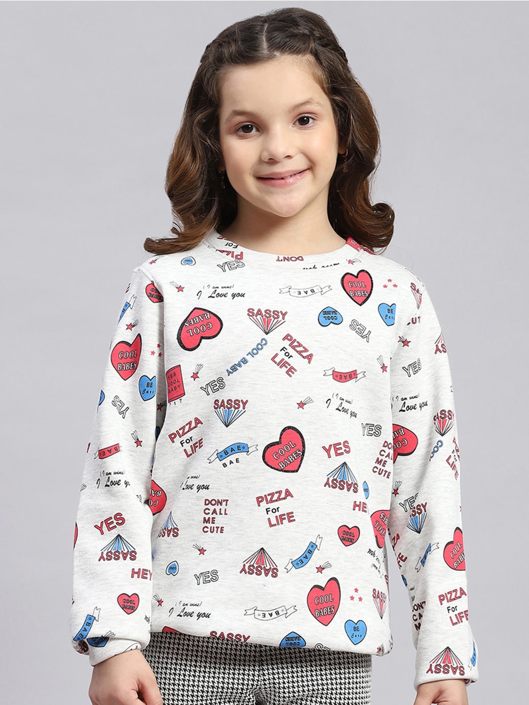 

Monte Carlo Girls Graphic Printed Cotton Straight Pullover Sweatshirt, Grey
