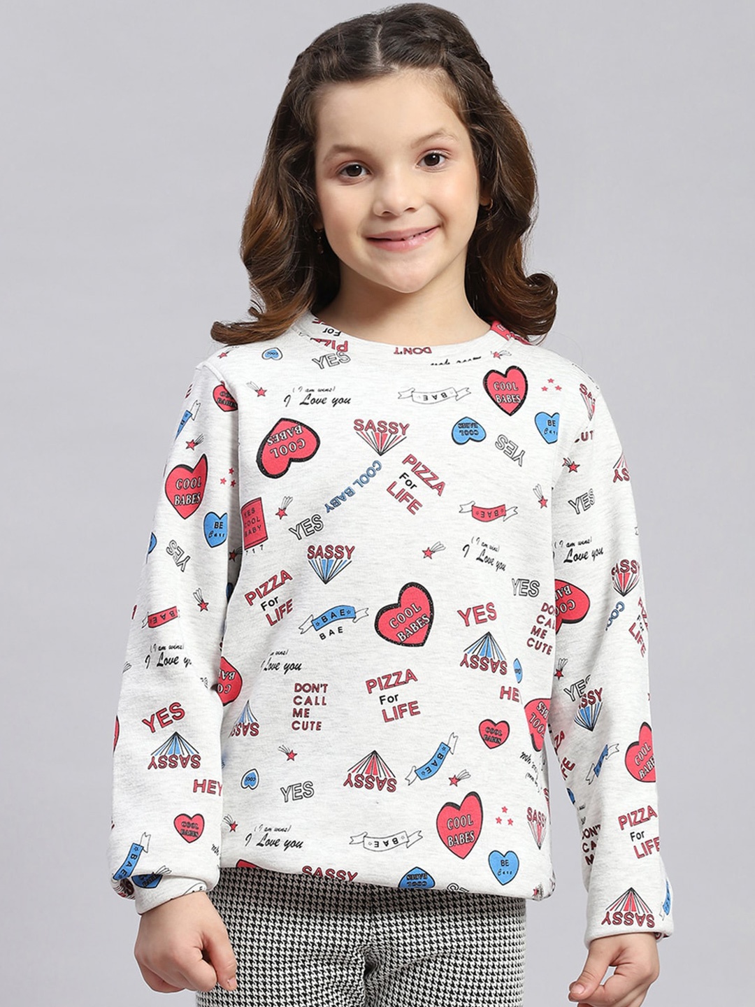 

Monte Carlo Girls Typography Printed Pullover, Grey