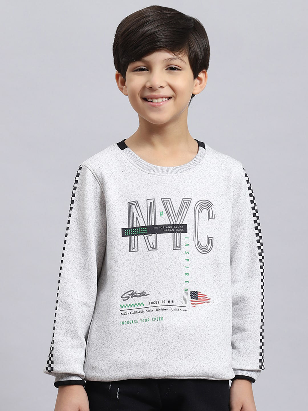 

Monte Carlo Boys Typography Printed Fleece Pullover, Grey melange