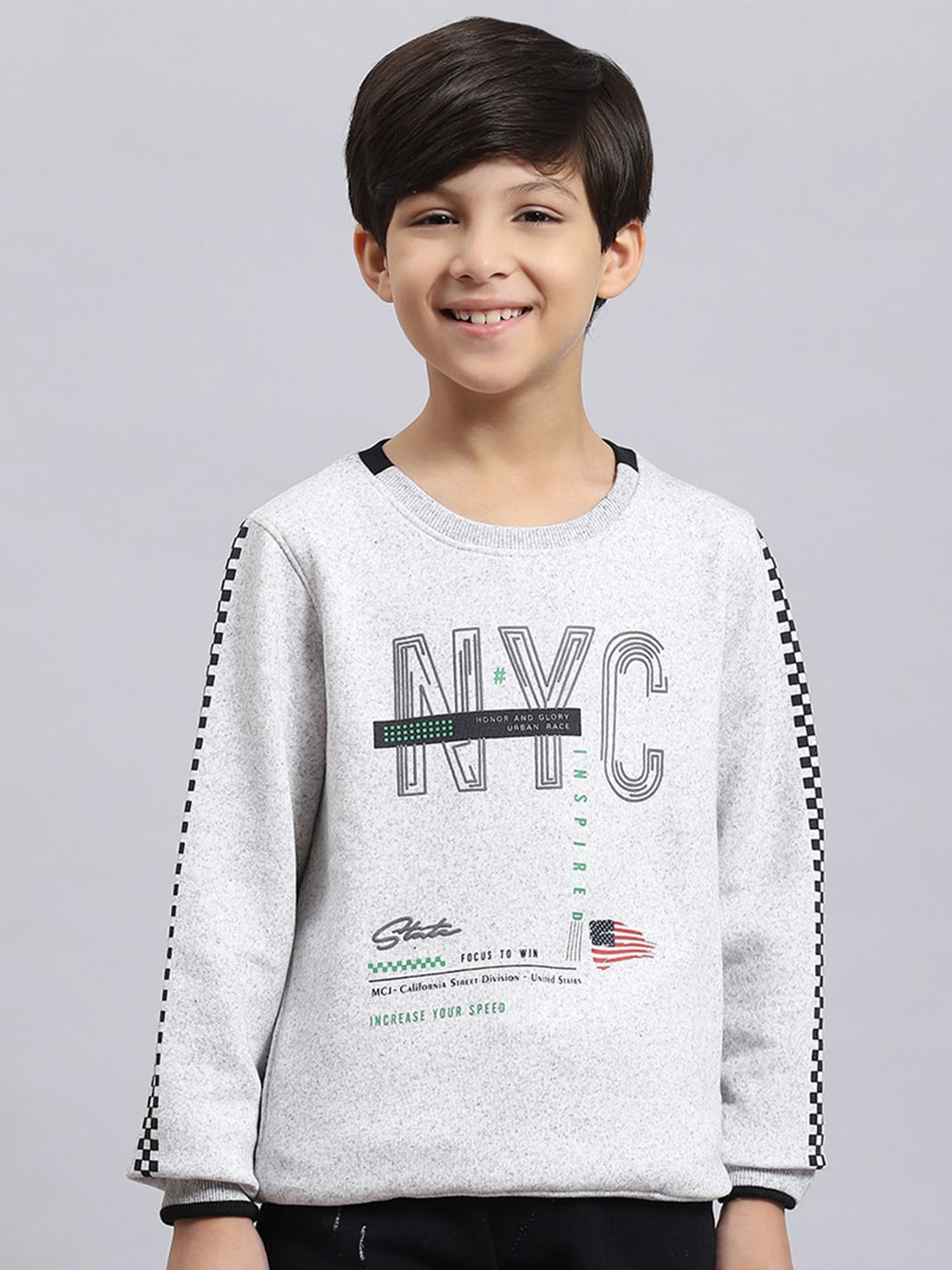 

Monte Carlo Boys Typography Printed Pullover Sweatshirt, Grey melange