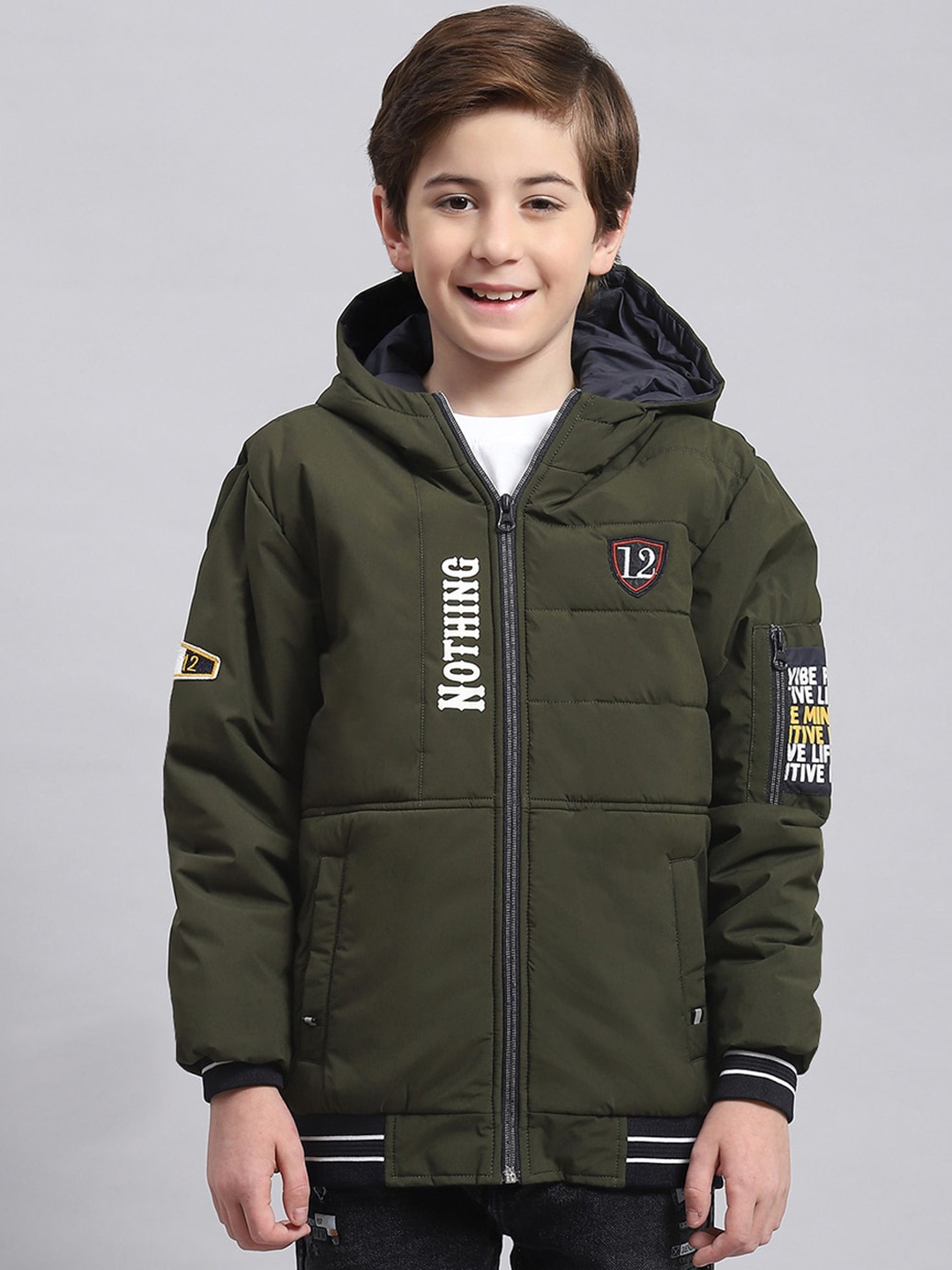 

Monte Carlo Boys Typography Printed Lightweight Padded Jacket, Olive