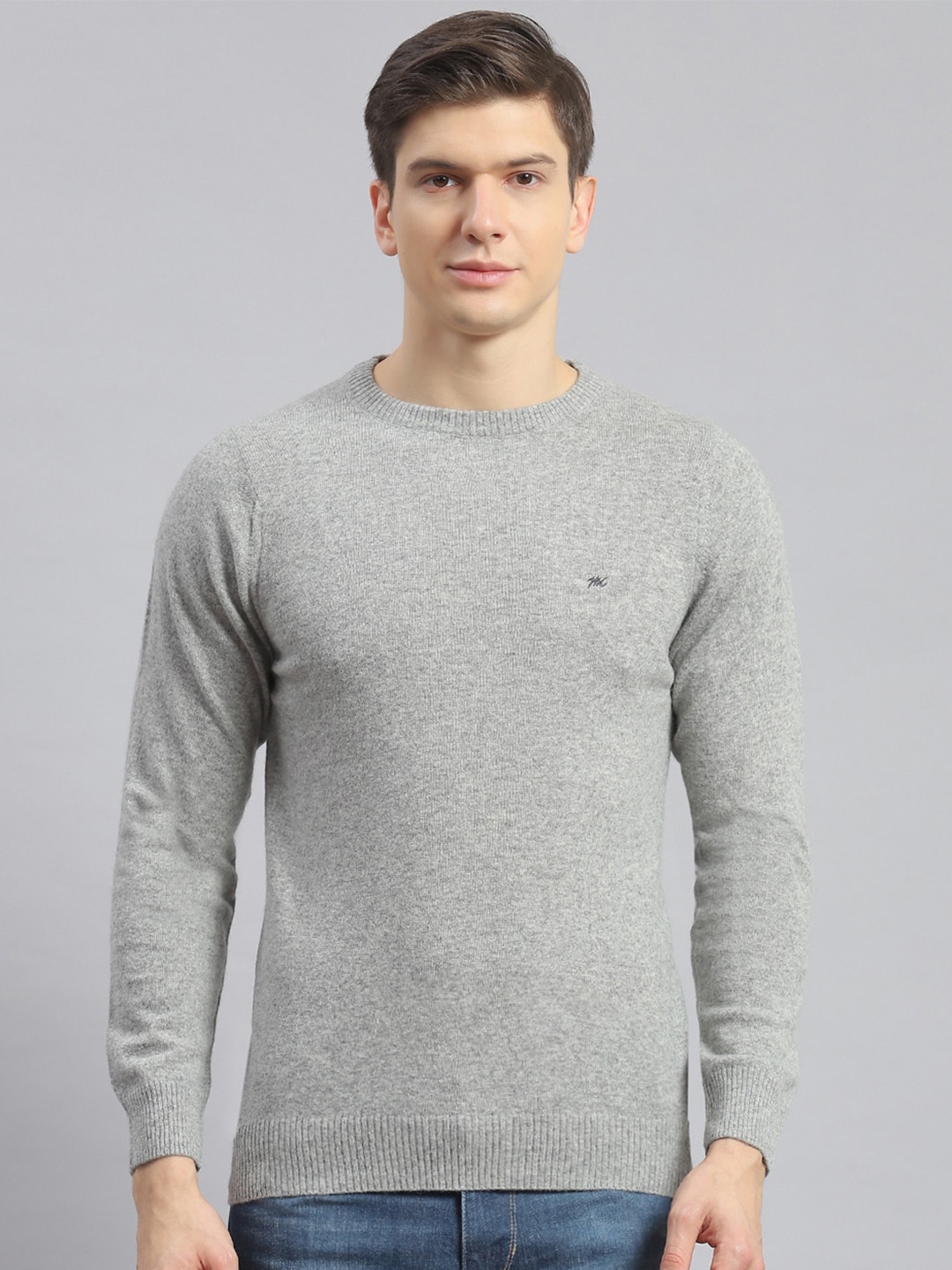 

Monte Carlo Round Neck Woollen Pullover Ribbed Sweaters, Grey