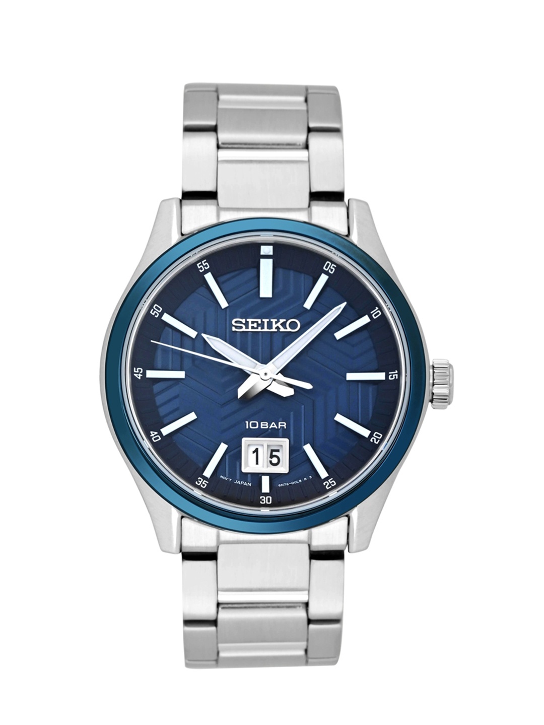 

SEIKO Men Dial & Stainless Steel Bracelet Style Straps Analogue Motion Powered Watch SUR559P1, Blue