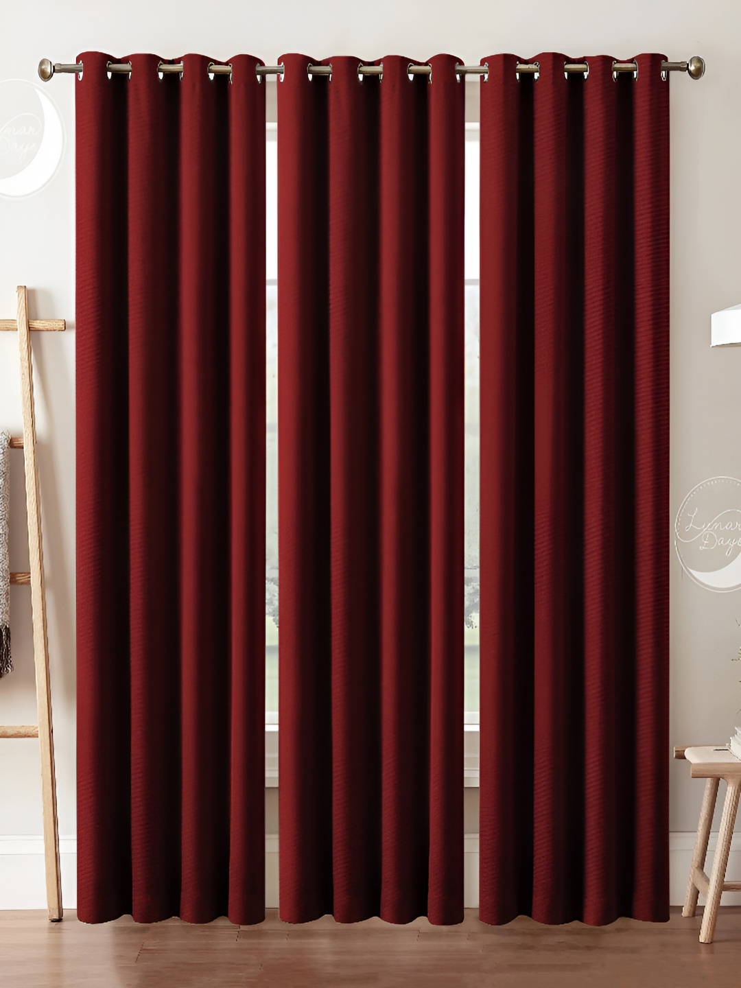 

Lunar Days Maroon 3 Pieces Black Out Long Door Curtain