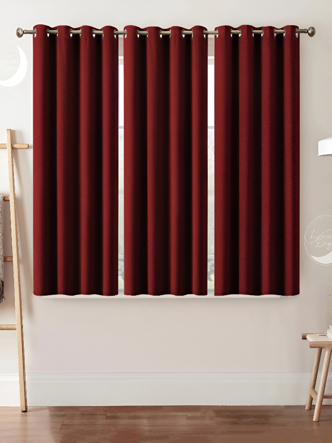 

Lunar Days Maroon 3 Pieces Black Out Long Door Curtain