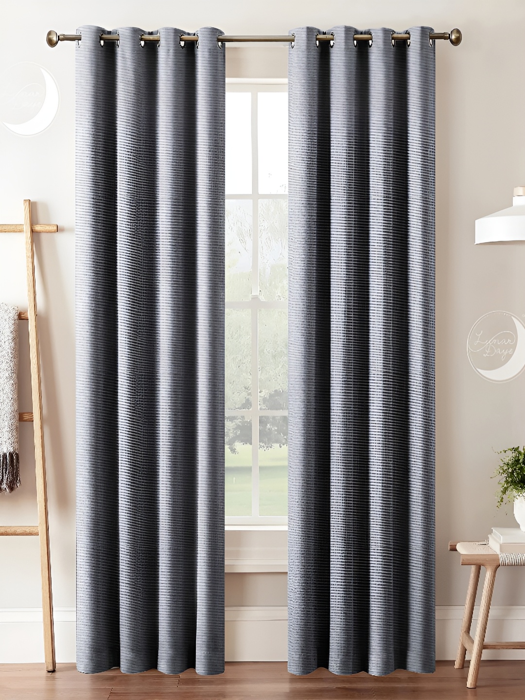 

Lunar Days Grey 2 Pieces Black Out Door Curtain