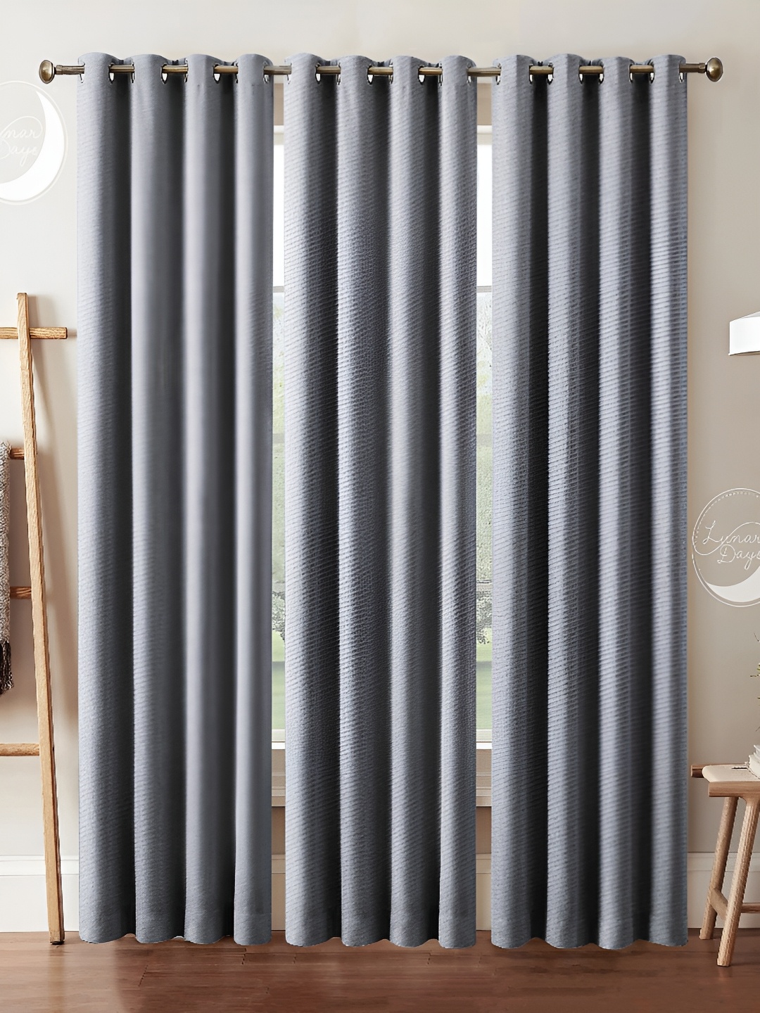 

Lunar Days Grey 3 Pieces Black Out Long Door Curtain