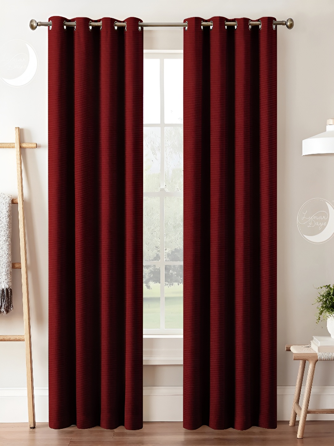 

Lunar Days Maroon 2 Pieces Black Out Door Curtain