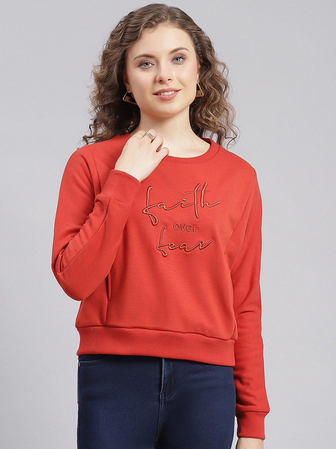 

Monte Carlo Typography Embroidered Long Sleeves Sweatshirt, Rust