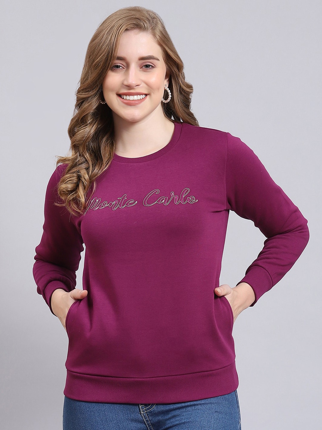 

Monte Carlo Typography Printed Long Sleeves Sweatshirt, Magenta