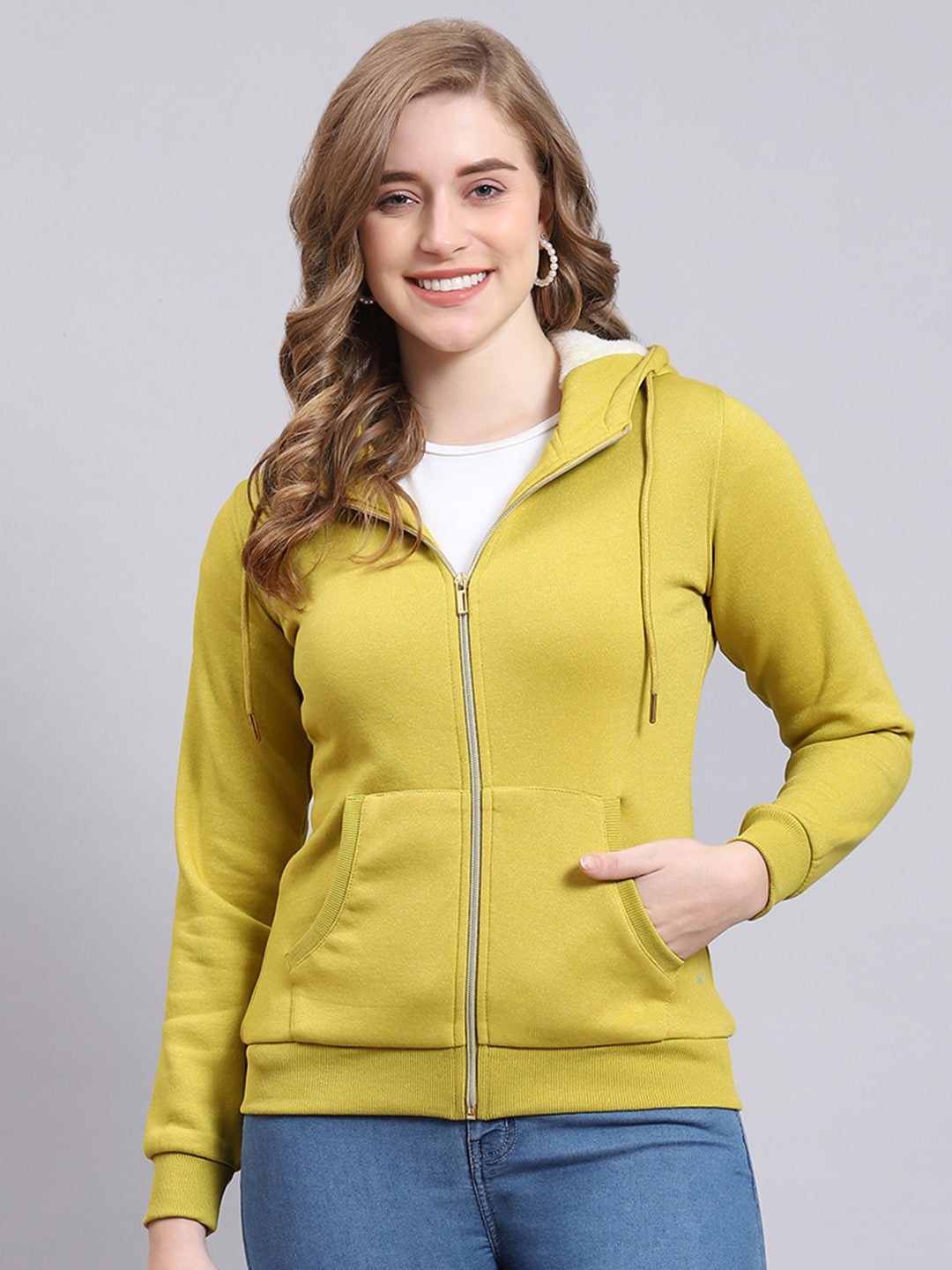 

Monte Carlo Hooded Front-Open Sweatshirt, Lime green