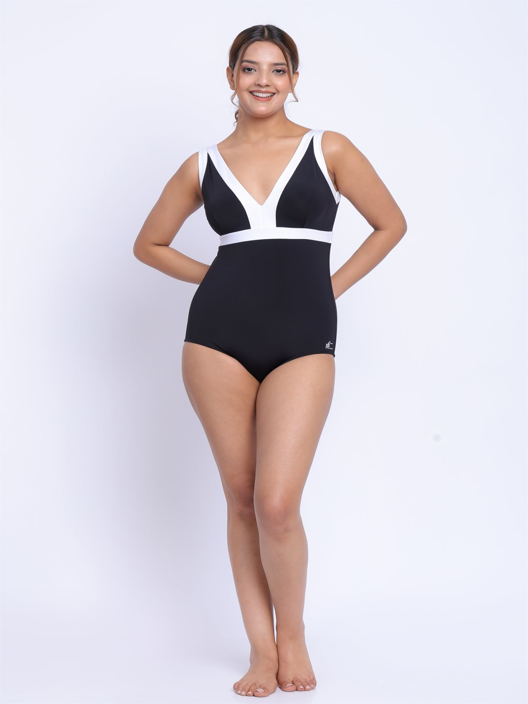 

FXM V-Neck Sleeveless Medium Coverage Swimsuit, Black