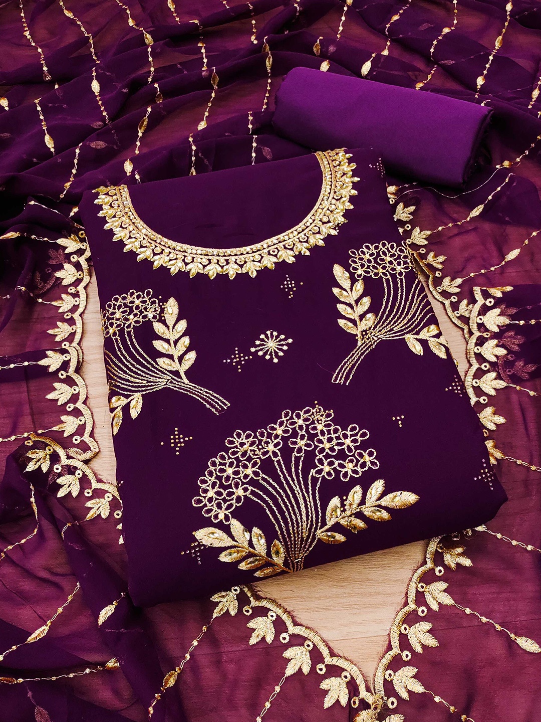 

Panzora Ethnic Motifs Embroidered Unstitched Dress Material, Purple