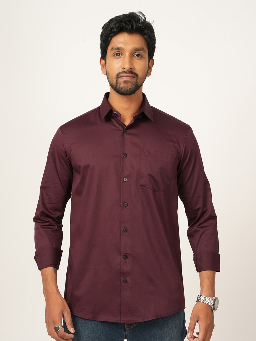 

ALAYA Standard Slim Fit Spread Collar Cotton Casual Shirt, Maroon