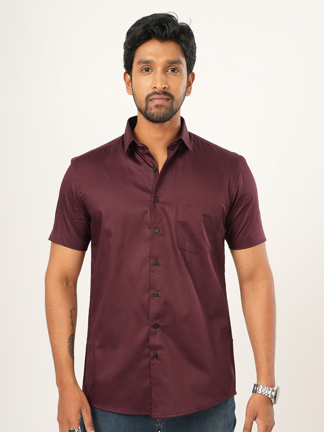 

ALAYA Standard Slim Fit Spread Collar Cotton Casual Shirt, Maroon