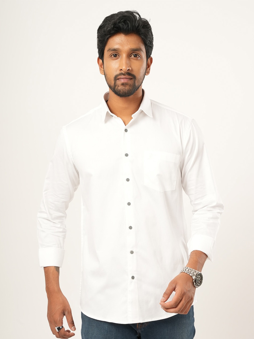 

ALAYA Standard Slim Fit Spread Collar Cotton Casual Shirt, White