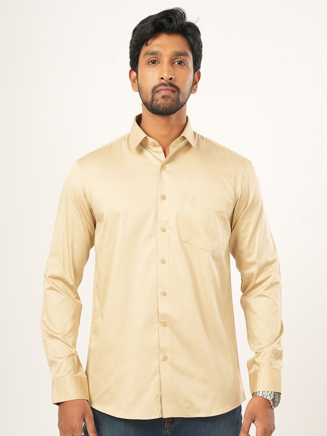 

ALAYA Standard Slim Fit Spread Collar Cotton Casual Shirt, Yellow