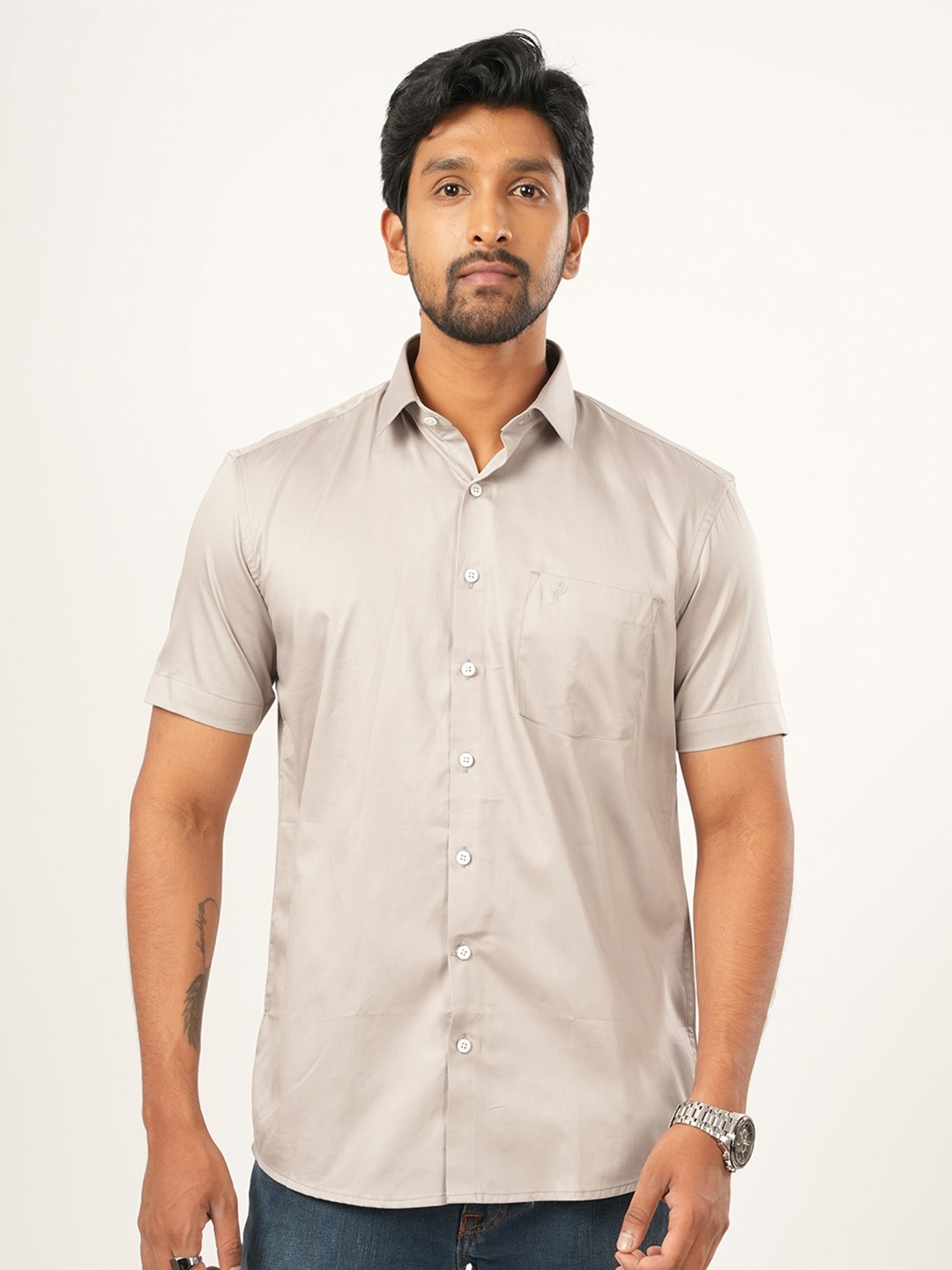 

ALAYA Standard Slim Fit Spread Collar Cotton Casual Shirt, Grey