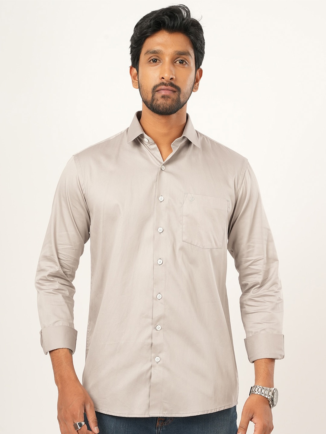 

ALAYA Standard Slim Fit Spread Collar Cotton Casual Shirt, Grey