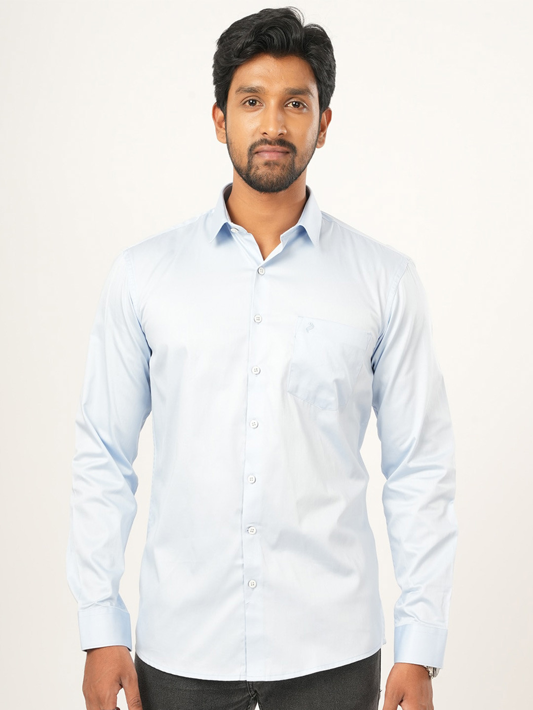 

ALAYA Standard Slim Fit Spread Collar Cotton Casual Shirt, Blue