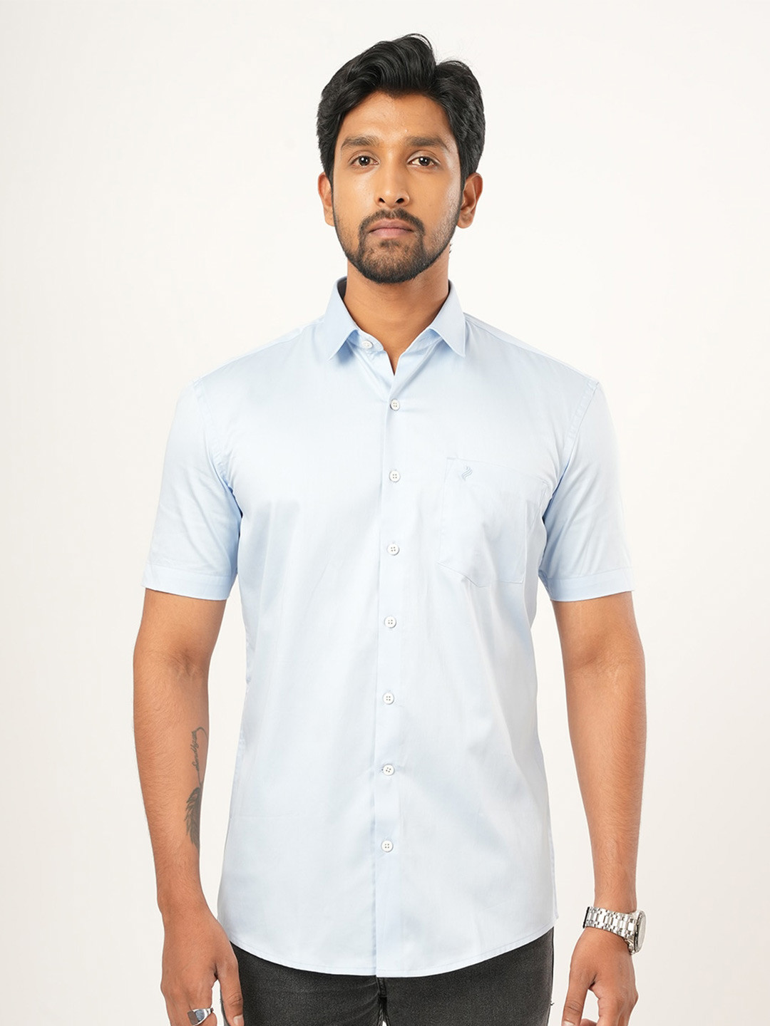 

ALAYA Standard Slim Fit Spread Collar Cotton Casual Shirt, Blue