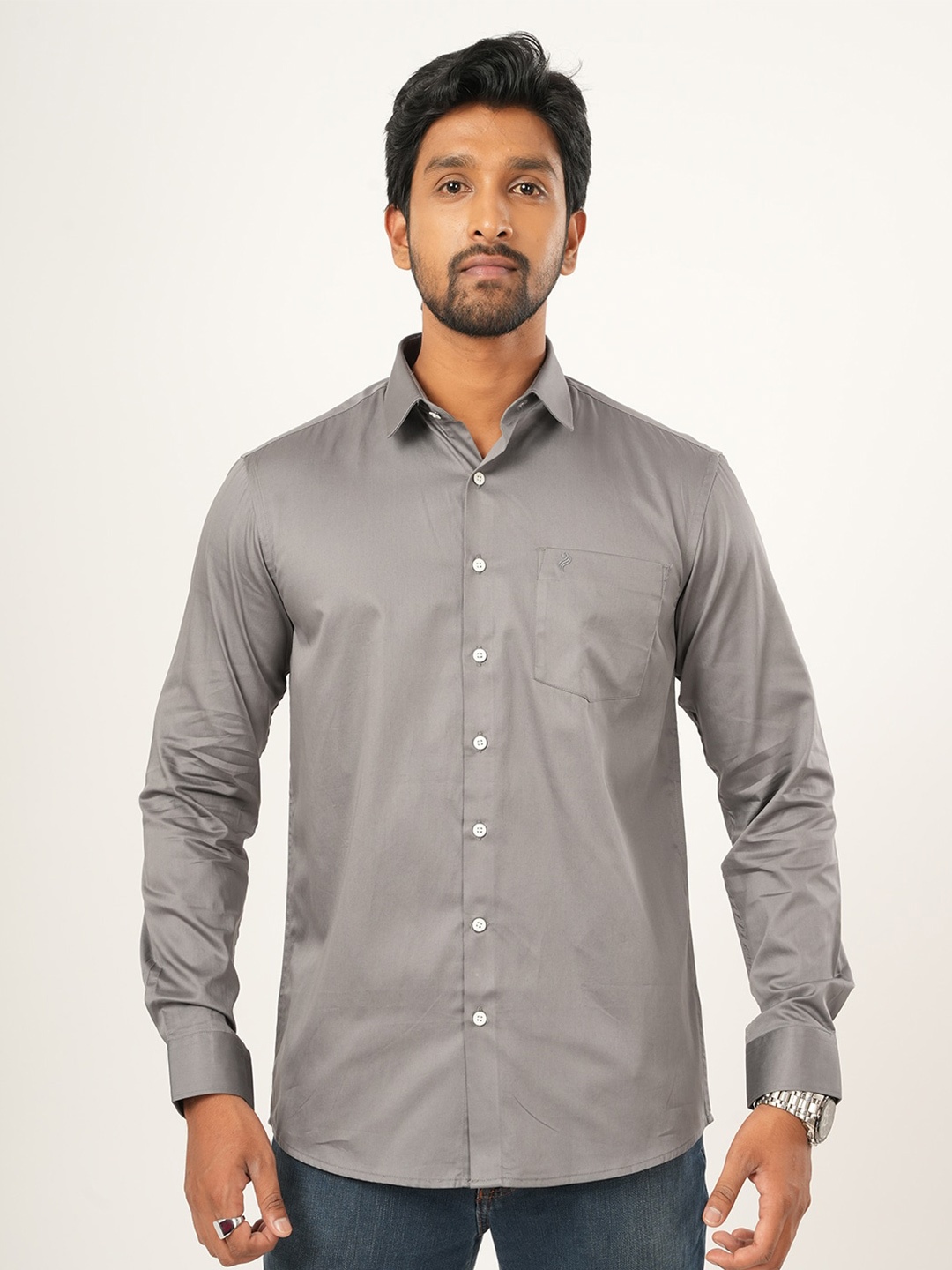 

ALAYA Standard Slim Fit Spread Collar Cotton Casual Shirt, Grey