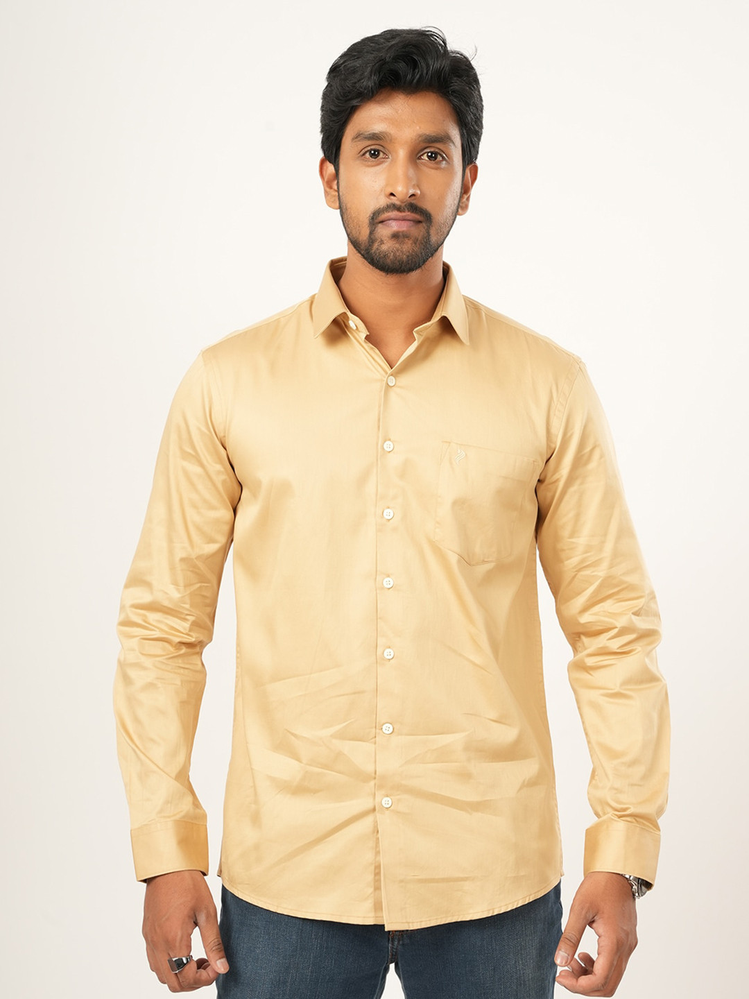 

ALAYA Standard Slim Fit Spread Collar Cotton Casual Shirt, Beige