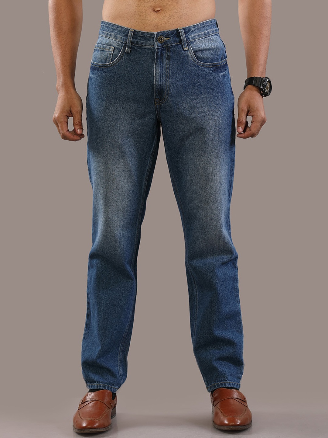 

The Roadster Lifestyle Co. Men Relaxed-Fit Comfort Light Fade Clean Look Pure Cotton Jeans, Blue