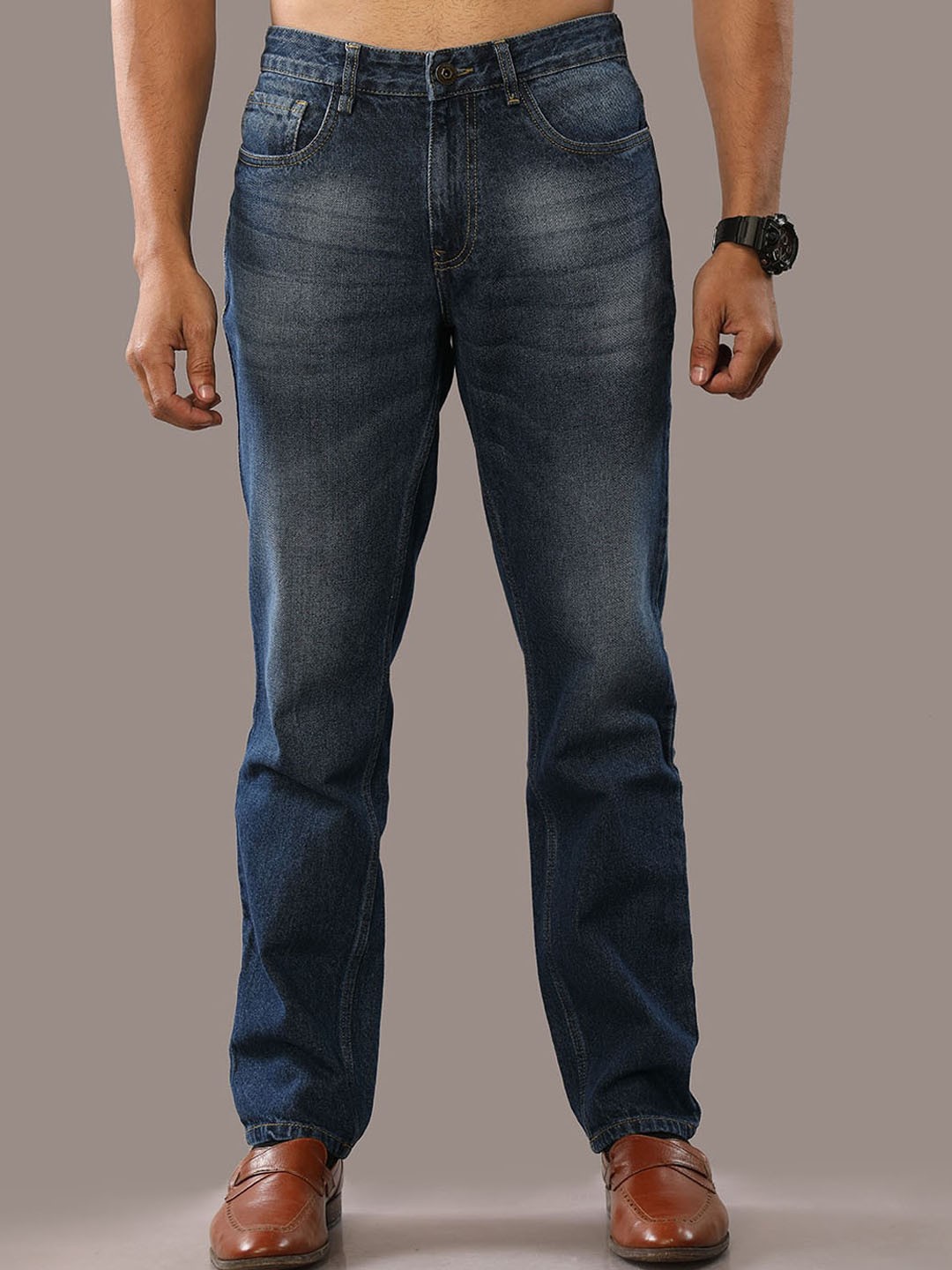

The Roadster Lifestyle Co. Men Relaxed-Fit Comfort Light Fade Clean Look Pure Cotton Jeans, Blue