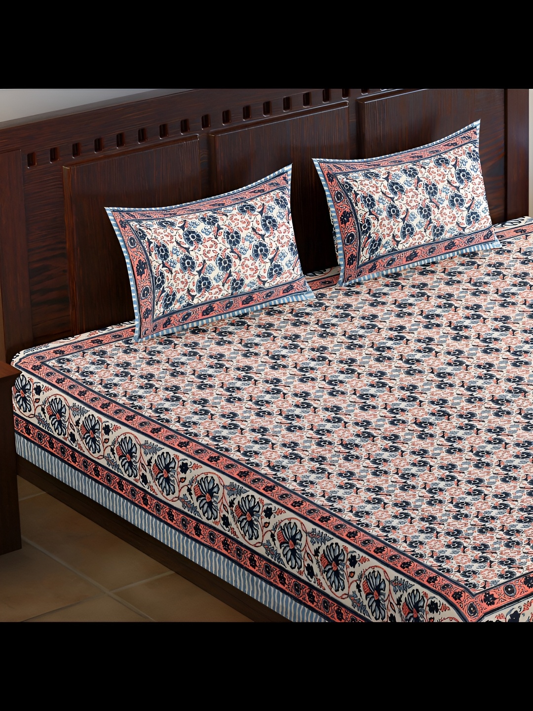 

UBANIA COLLECTION Blue & Yellow120 TC King Bedsheet with 2 Pillow Covers