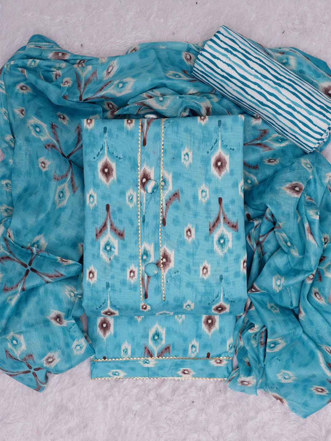 

ASISA Floral Printed Unstitched Dress Material, Turquoise blue