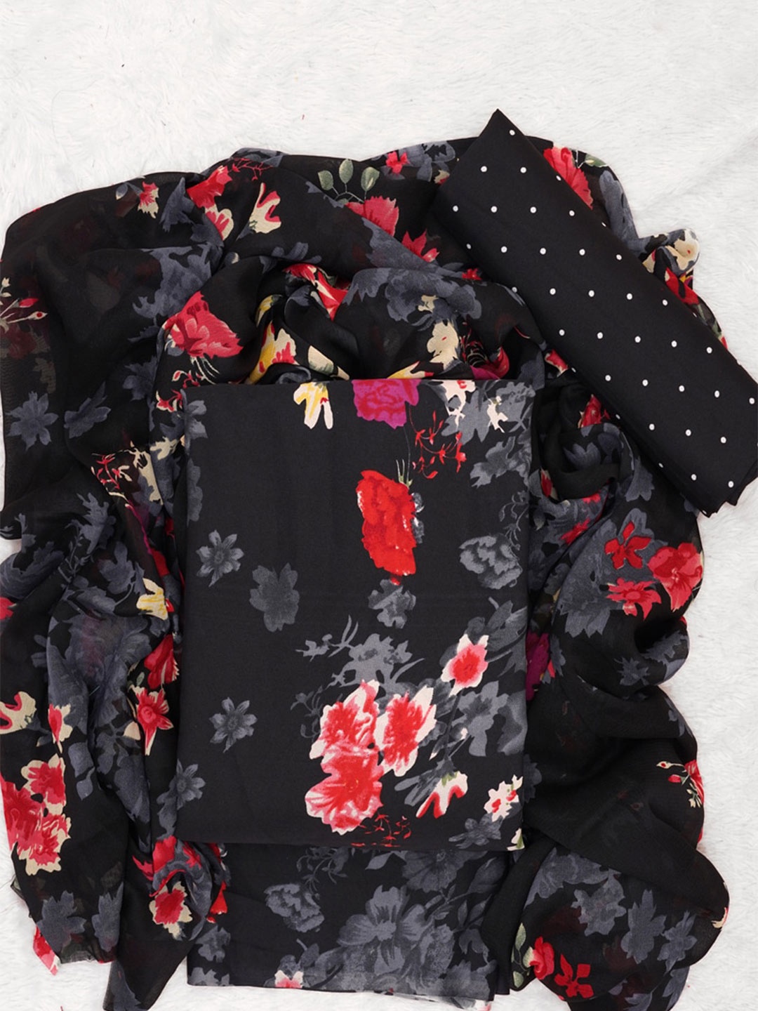 

ASISA Floral Printed Unstitched Dress Material, Black