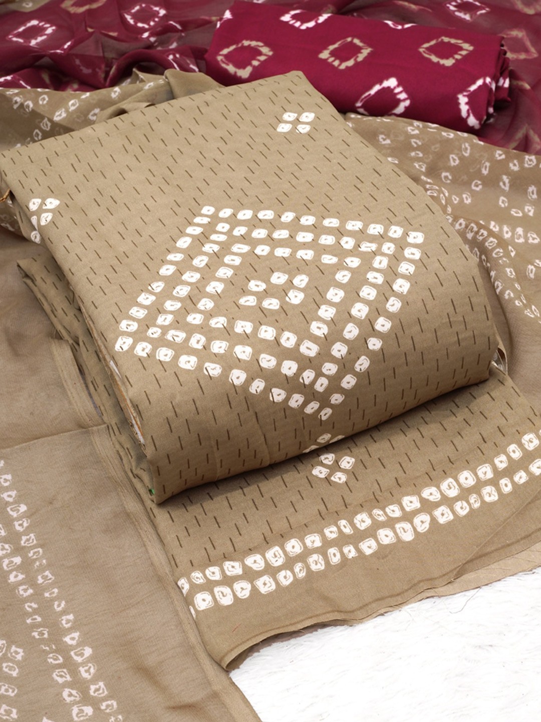 

ASISA Geometric Printed Silk Crepe Unstitched Dress Material, Beige