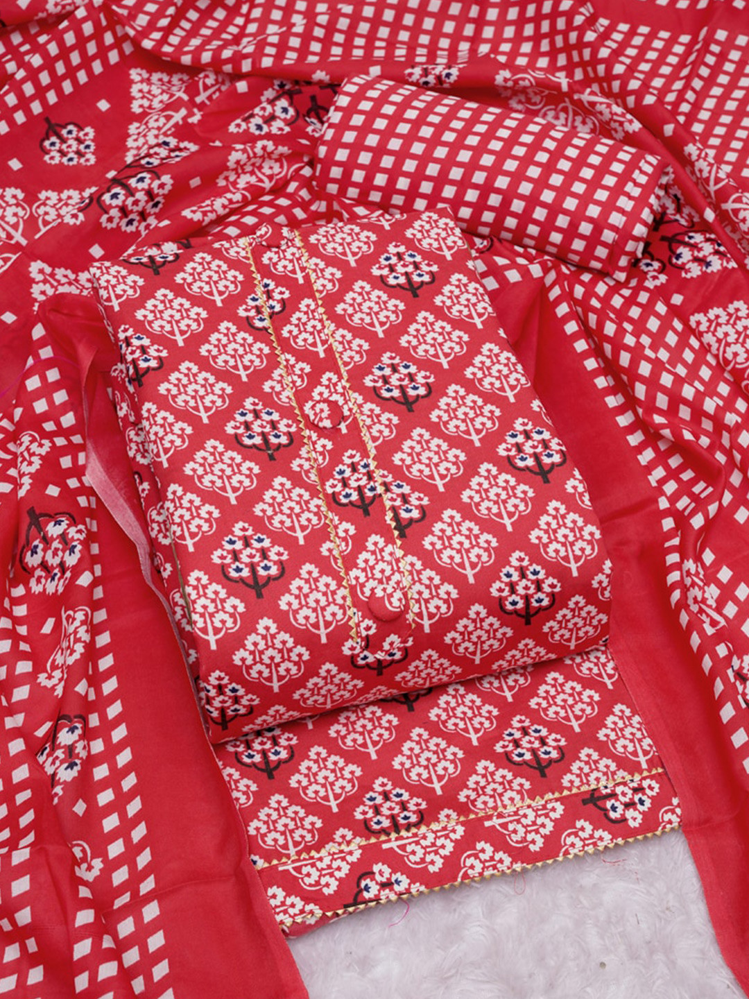 

ASISA Floral Printed Unstitched Dress Material, Red