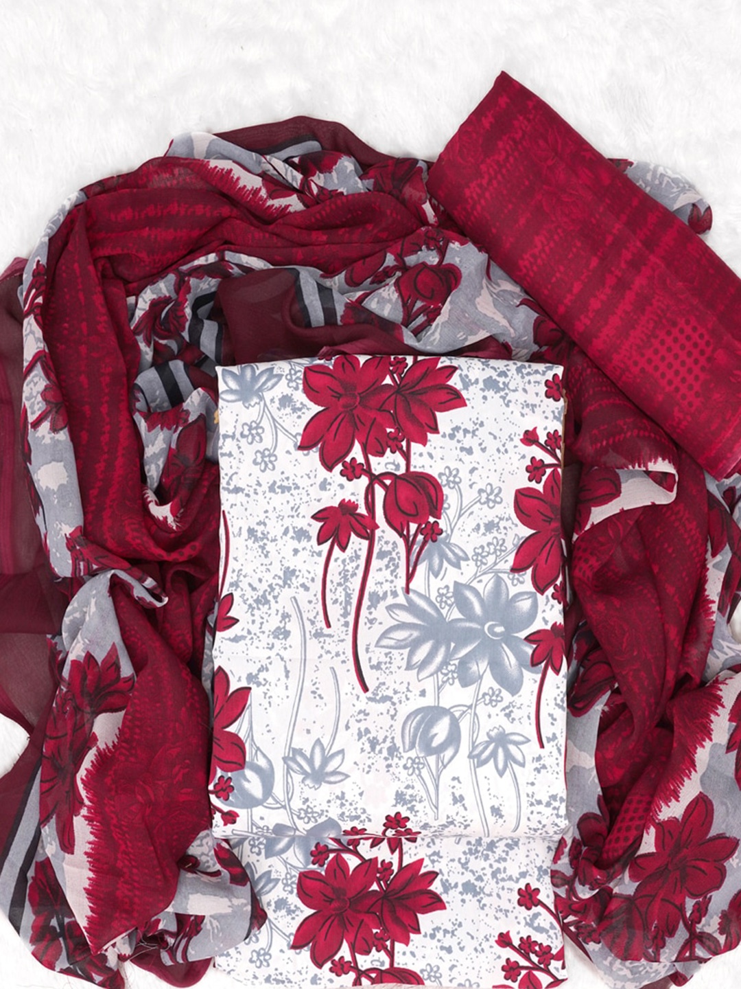 

ASISA Floral Printed Unstitched Dress Material, White