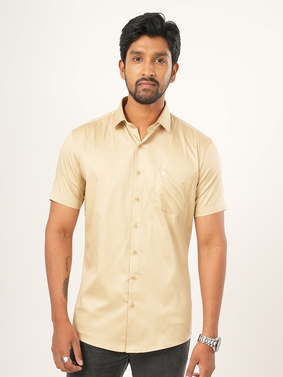 

ALAYA Standard Slim Fit Spread Collar Cotton Casual Shirt, Yellow