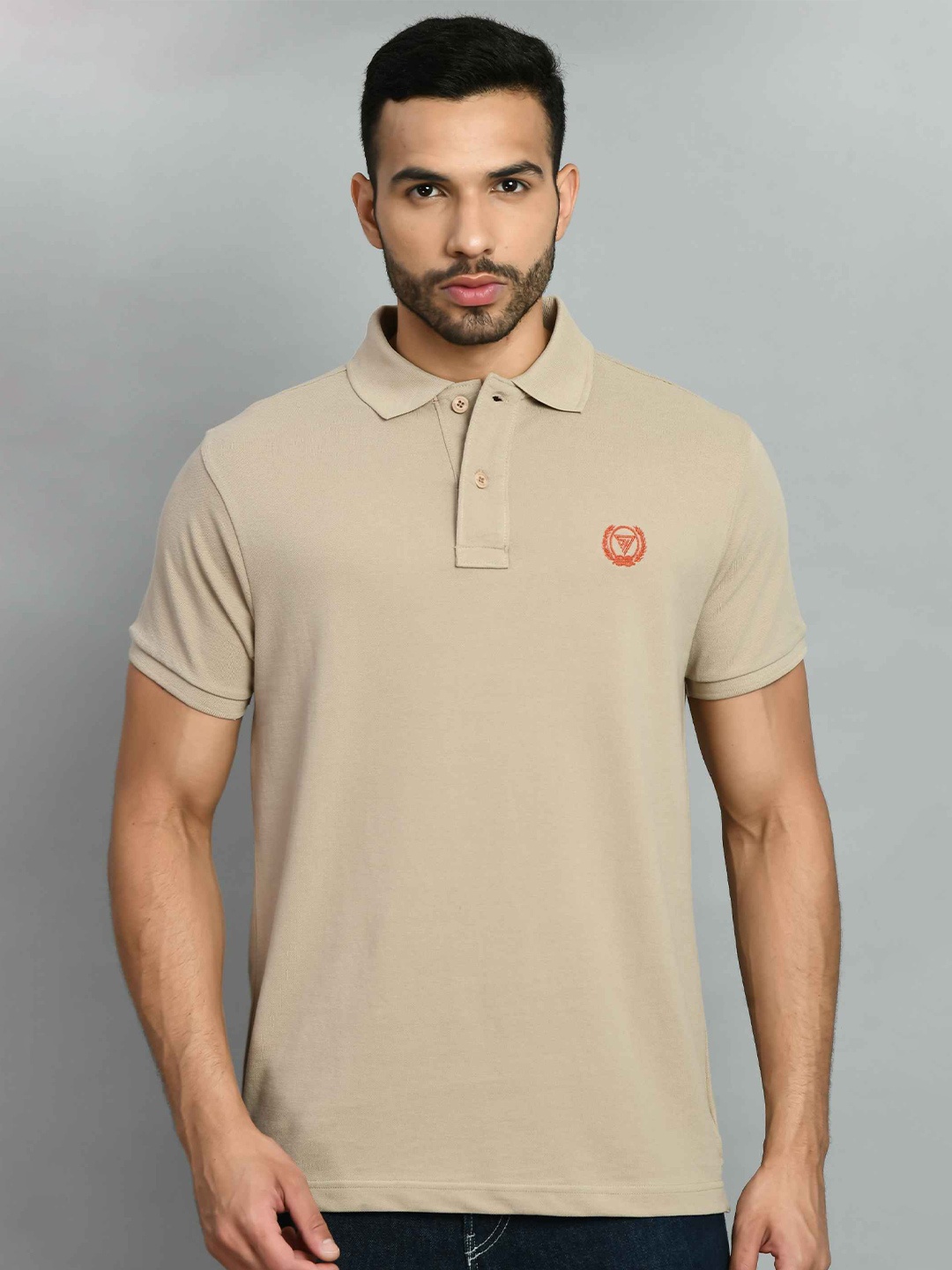 

SQUIREHOOD Polo Collar Pique Cotton Casual T-shirt, Beige