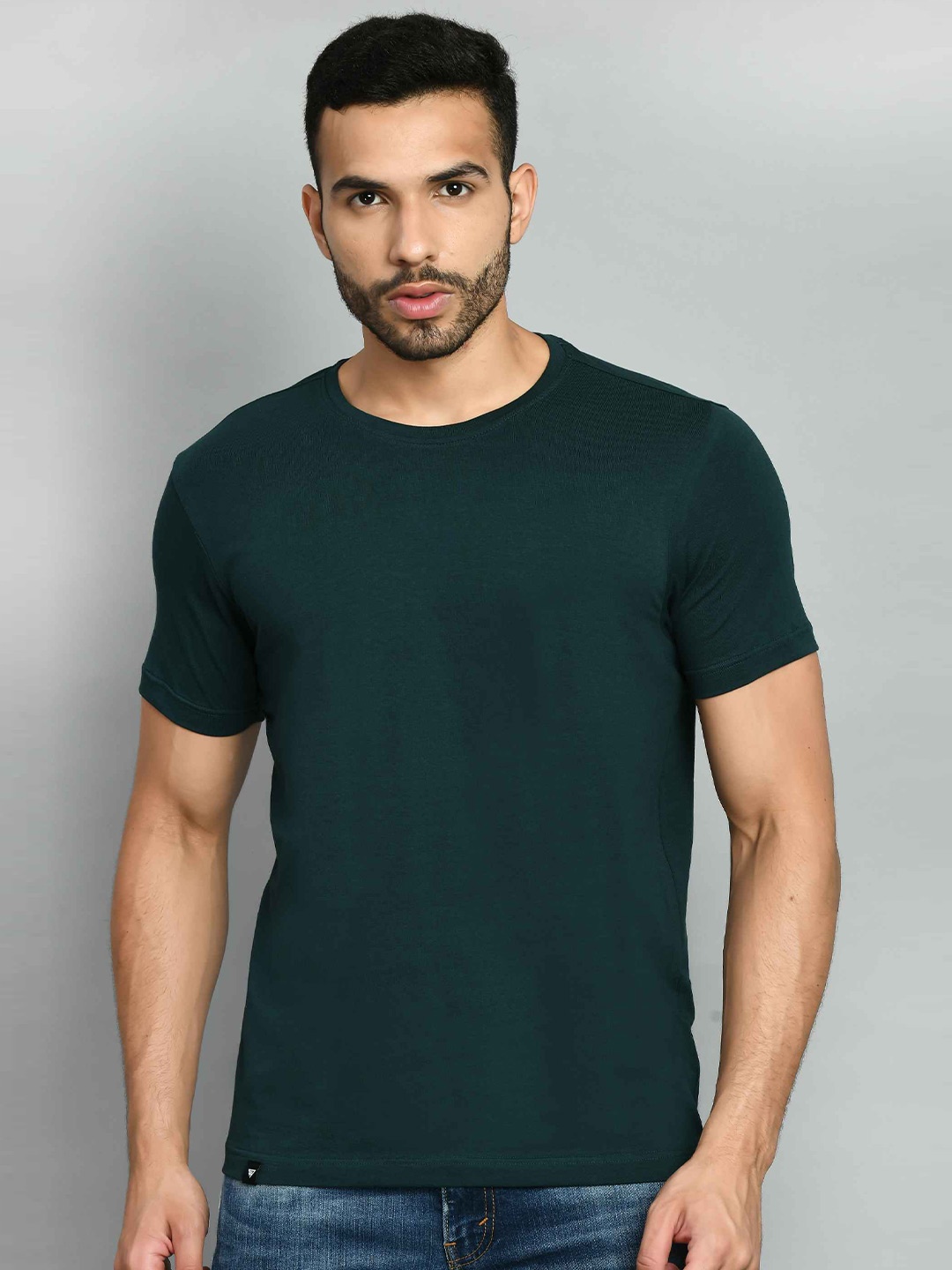 

SQUIREHOOD Round Neck Pique Cotton Casual T-shirt, Green