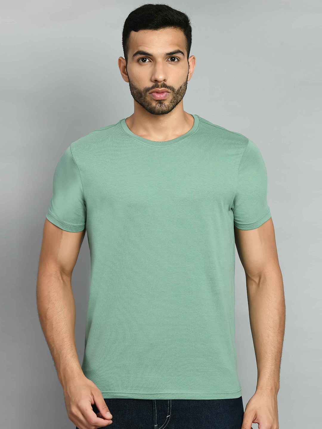 

SQUIREHOOD Round Neck Pique Cotton Casual T-shirt, Green
