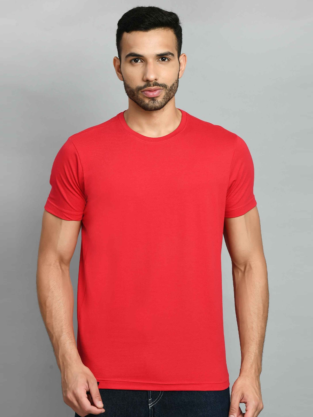 

SQUIREHOOD Round Neck Pique Cotton Casual T-shirt, Red