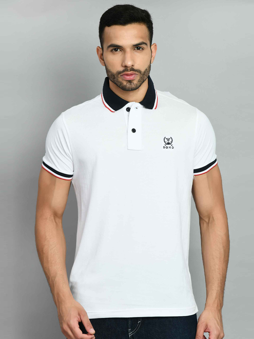 

SQUIREHOOD Polo Collar Pique Cotton Casual T-shirt, White