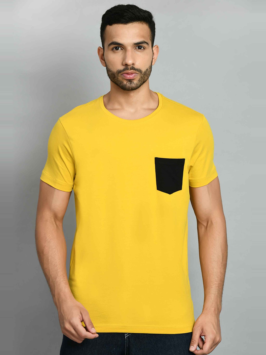 

SQUIREHOOD Round Neck Pique Cotton Casual T-shirt, Yellow