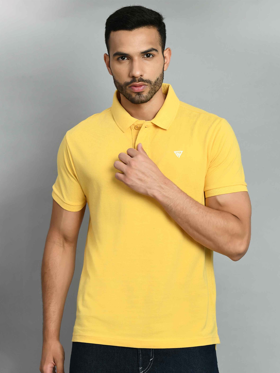 

SQUIREHOOD Polo Collar Pique Cotton Casual T-shirt, Yellow