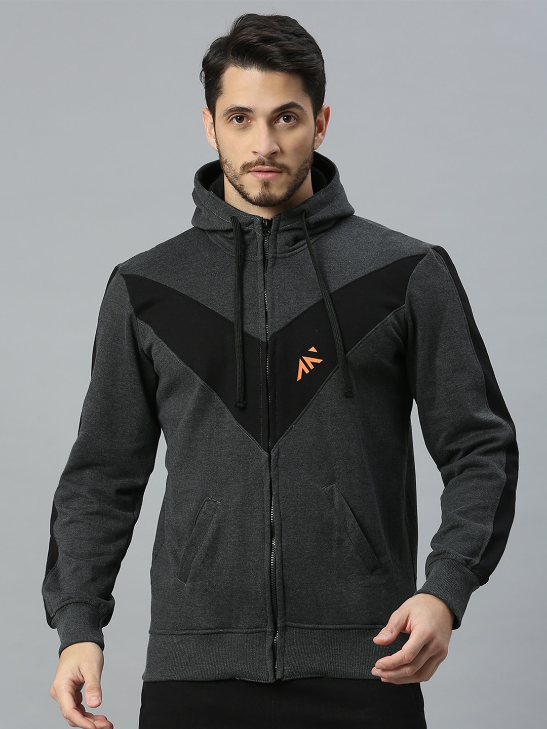 

AESTHETIC NATION Hooded Front-Open Sweatshirt, Charcoal