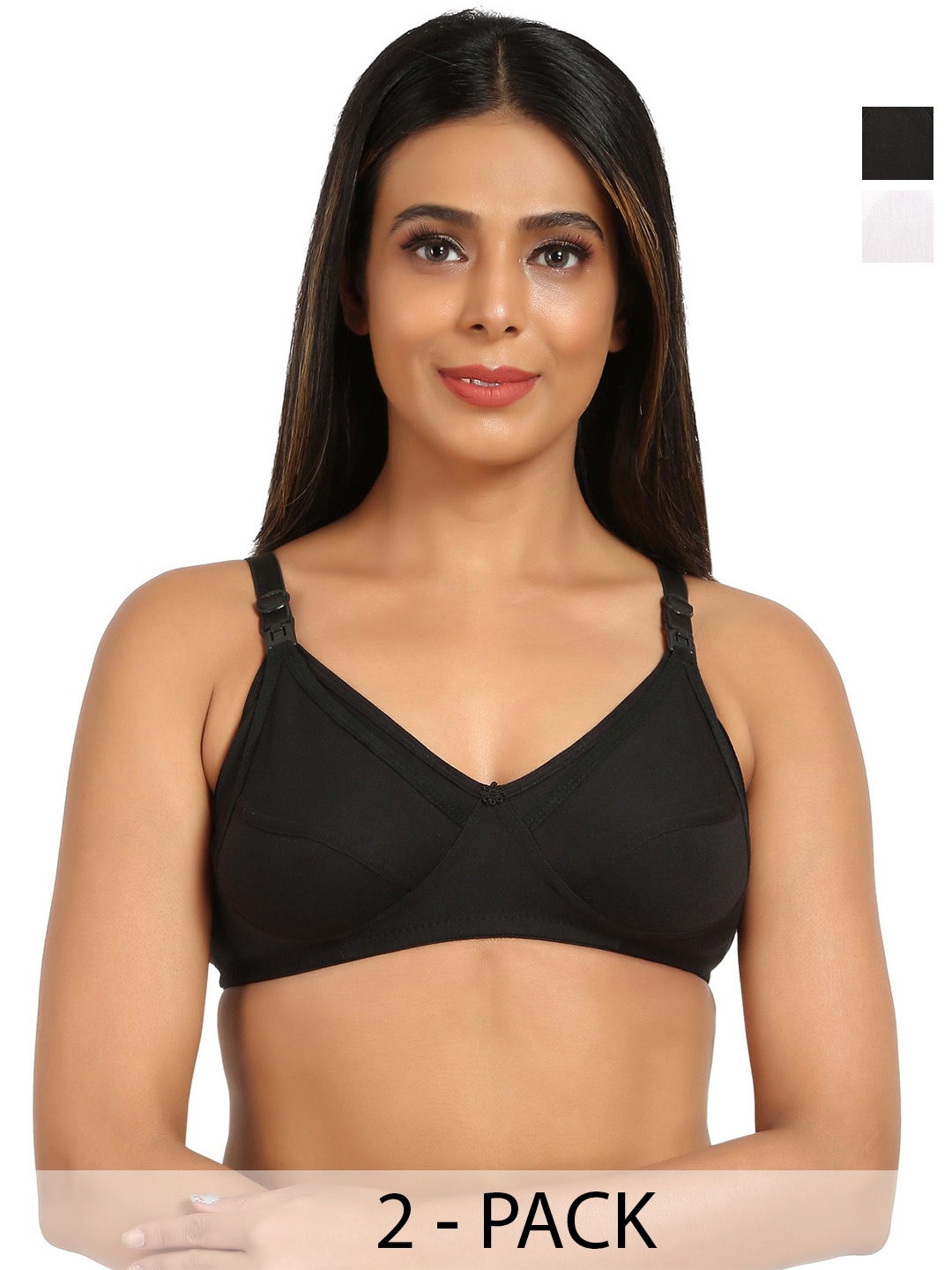 

Mine4Nine Pack Of 2 Full Coverage Maternity Bra All Day Comfort, Black