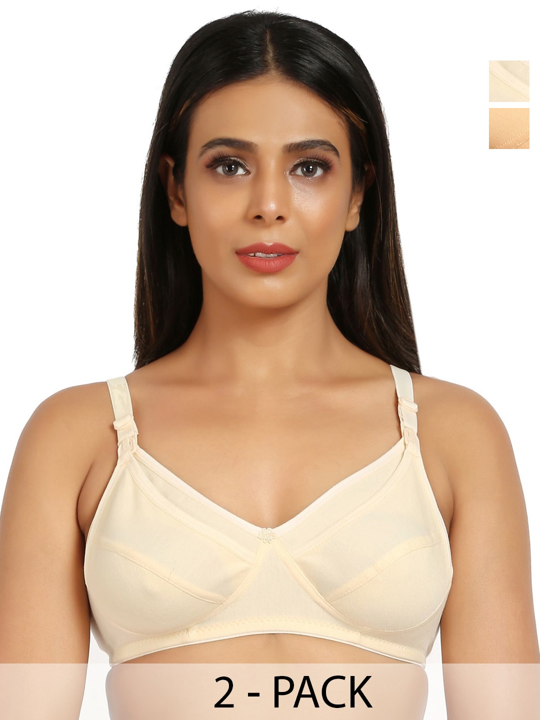 

Mine4Nine Pack Of 2 Full Coverage Non Padded Maternity Bra- All Day Comfort, Cream