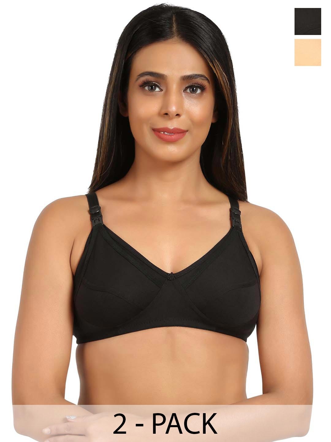 

Mine4Nine Pack Of 2 Full Coverage Maternity Bra All Day Comfort, Black