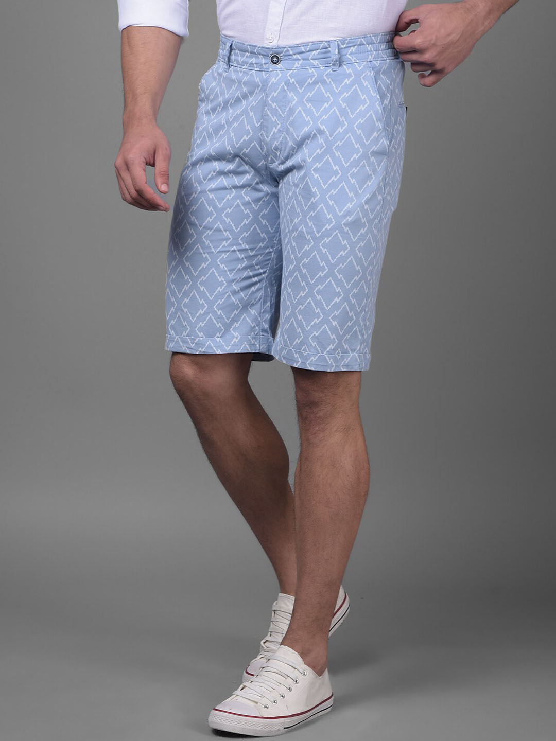 

Crimsoune Club Men Printed Mid-Rise Pure Cotton Shorts, Blue
